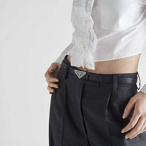 프라다 사피아노 레더 벨트 은장 블랙