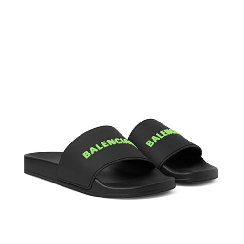 발렌시아가 풀 슬라이드 샌들 블랙 그린로고