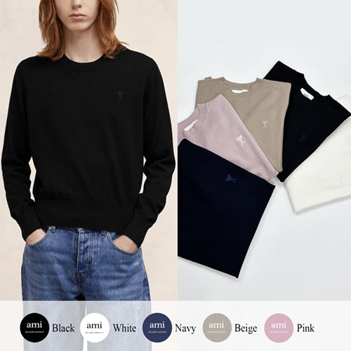 (국내배송, 당일출고) 아미 드 꾀흐 까마이외 자수 크루넥 니트 ~5Color~