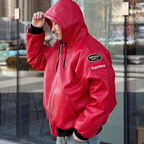 슈프림 x 밴슨 레더 후드 워크 자켓 레드