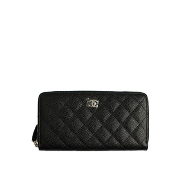 샤넬 클래식 롱 지퍼 지갑 실버 메탈 블랙