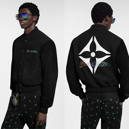 루이비통 레더 믹스 바시티 블루종 자켓 블랙