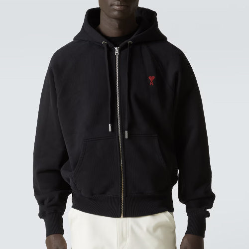 아미 하트 로고 코튼 후드집업 블랙